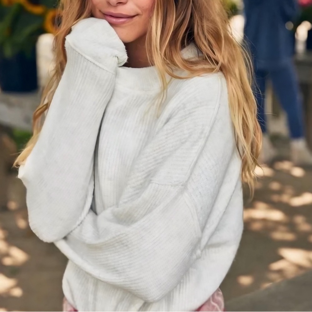 Aerie CozyUp Oversized Ribbed Sweater Medium Grey